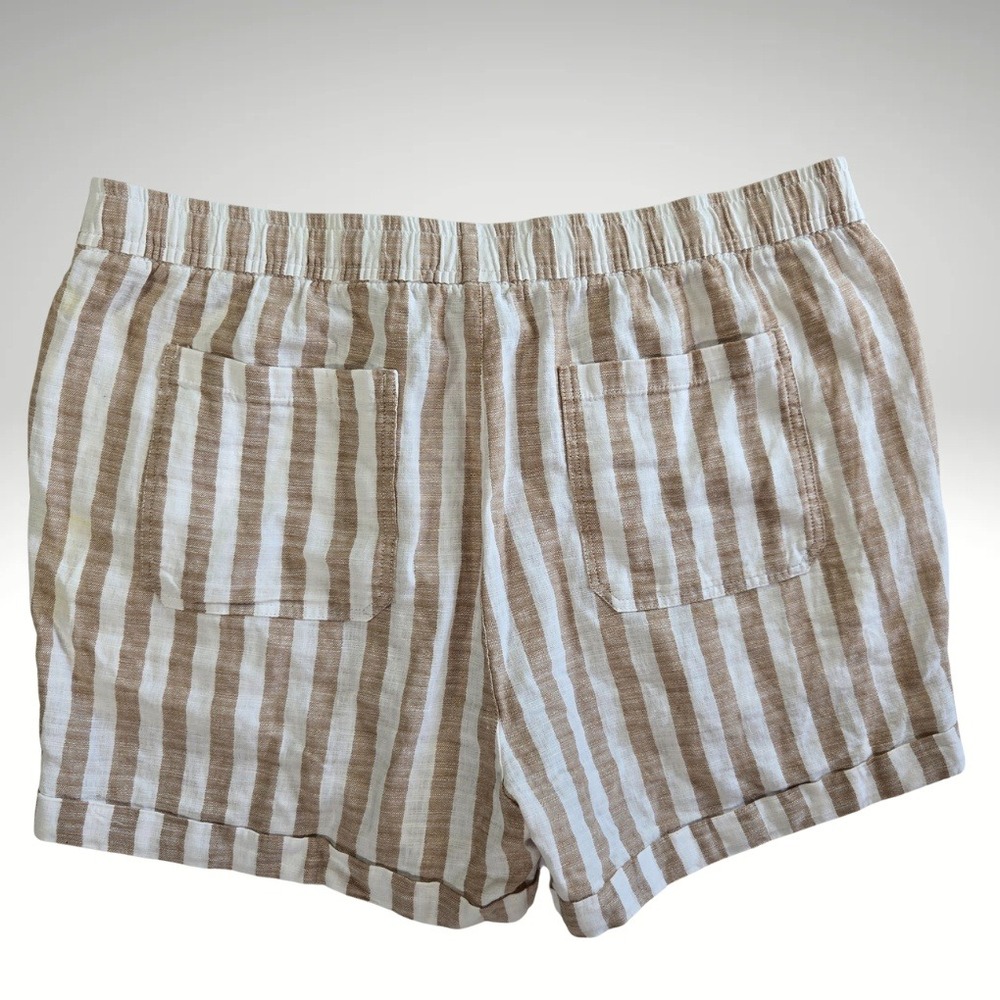 Old Navy Size XL Linen Blend Shorts Striped Casual Elastic Waist Tan White - Picture 2 of 5